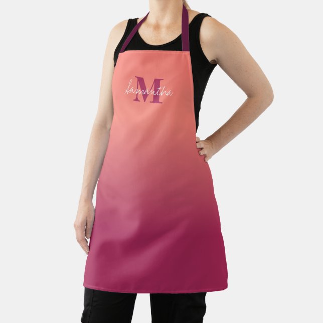 Delantal Ombre Rosa Cutáneo Con Nombre Monograma Apron (in situ)