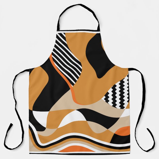 Delantal Onda abstracta: patrón negro vintage (Anverso)