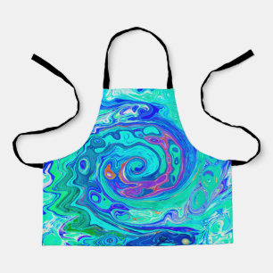 Delantal Onda líquida abstracta y grosera de azul y verde o