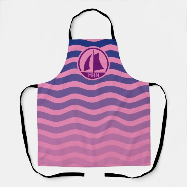Delantal Ondas azules rosadas monograma (Anverso)