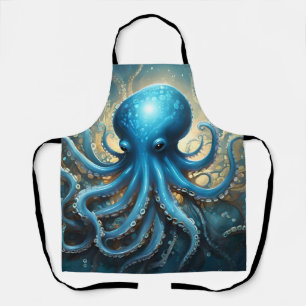 Delantal Ondas Celestiales: El Arte Fractal del Pulpo Azul