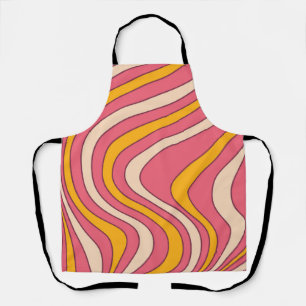 Delantal Ondas de estilo retro rosa y naranja