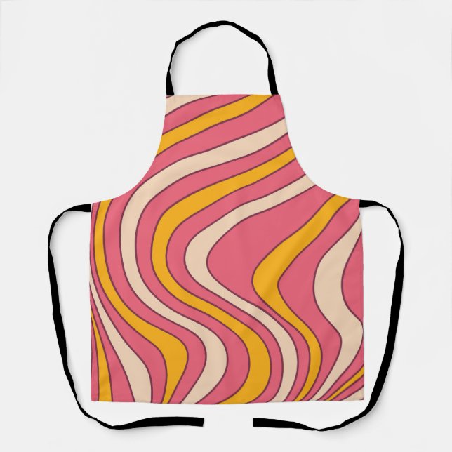 Delantal Ondas de estilo retro rosa y naranja (Anverso)