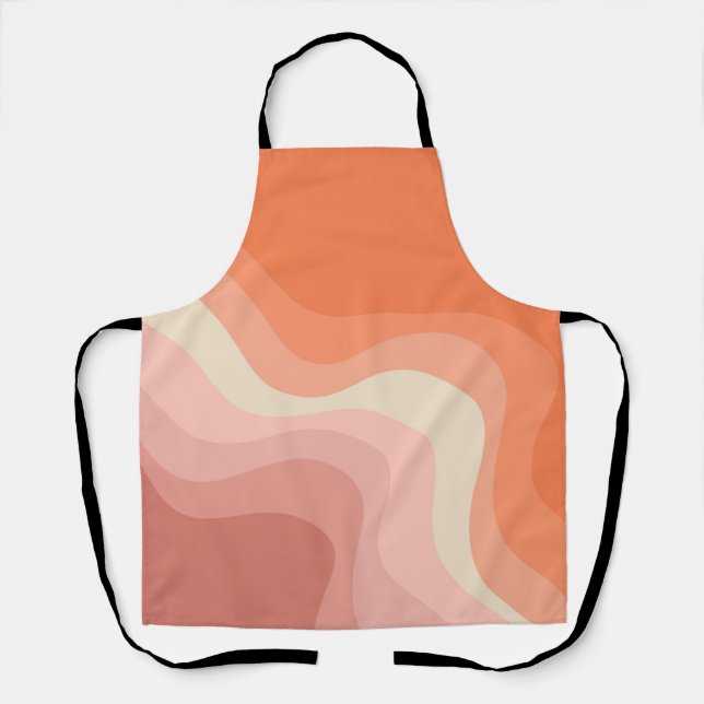 Delantal Ondas de estilo retro rosa y naranja (Anverso)