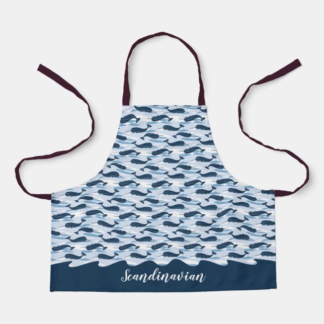 Delantal Ondas de Narwhal personalizadas Allover Imprimir a (Anverso)