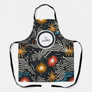 Delantal Ondas florales vibrantes abstractas en negro