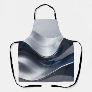 Delantal Ondas Fluidas Abstractas de Plata y Azul Marino Di