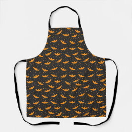 Delantal Orange black Halloween bat pattern