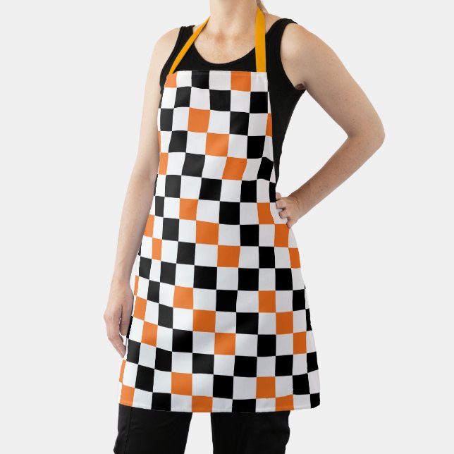 Delantal Orange Black White Checkered Pattern Design  (in situ)