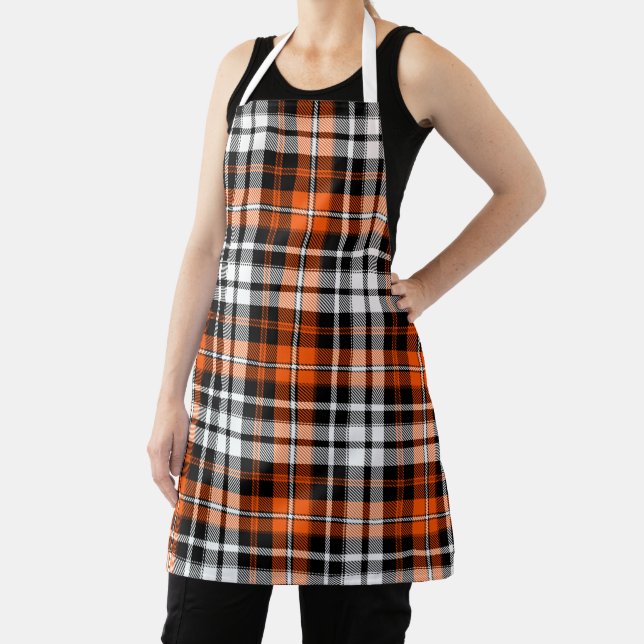 Delantal Orange Black White Plaid Tartan Pattern Design  (in situ)