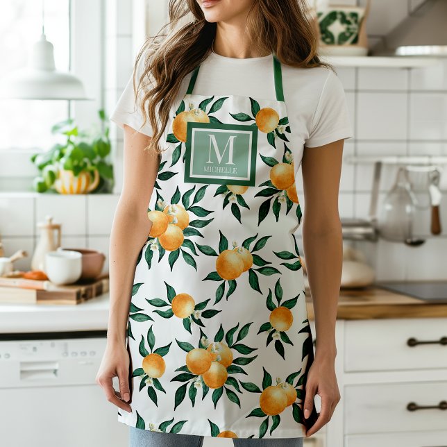 Delantal Orange Citrus Watercolor Monogram Name Apron (Subido por el creador)