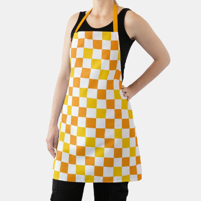 Delantal Orange White Yellow Checkered Pattern Design  (in situ)