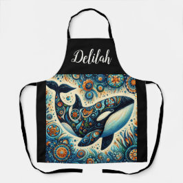 Delantal Orca Asesina Ballena Floral Whimsical Playa Náutic