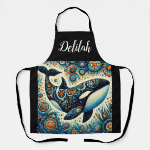 Delantal Orca Asesina Ballena Floral Whimsical Playa Náutic