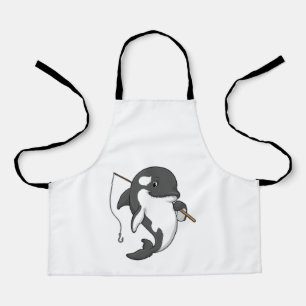 Delantal Orca como pescador con barra de pesca