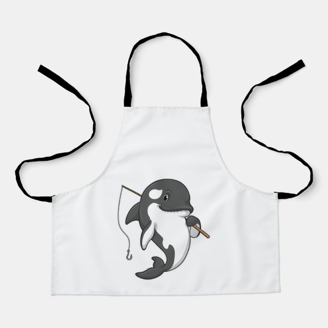 Delantal Orca como pescador con barra de pesca (Anverso)