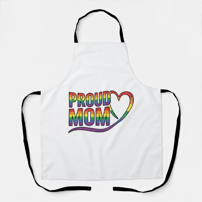 Delantal Orgullosa Mamá Corazón Arcoíris Diseño de Grabado  (Anverso)