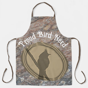 Delantal Orgulloso pájaro Nerd Silhouette Brown Wood Birder