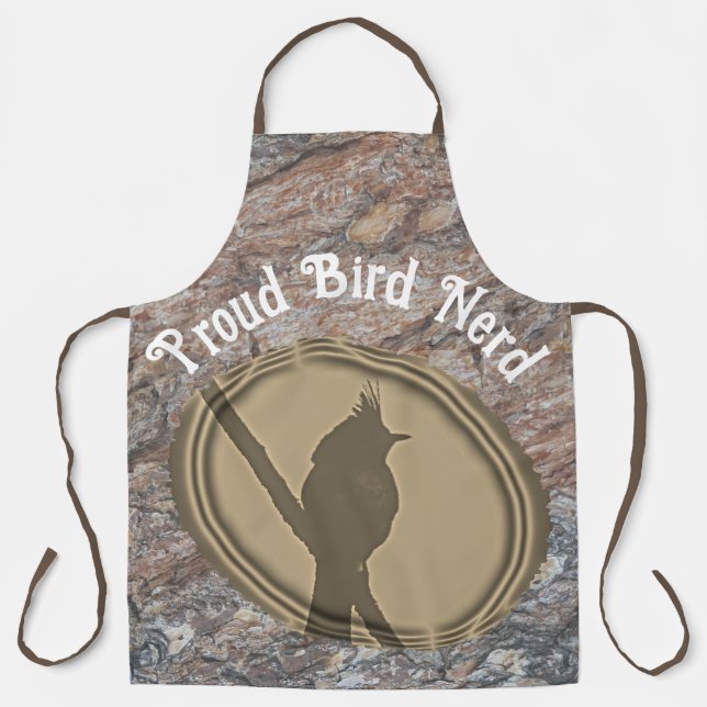 Delantal Orgulloso pájaro Nerd Silhouette Brown Wood Birder (Anverso)