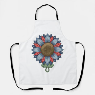 Delantal Ornamento de girasol de mezclilla patriótico vinta