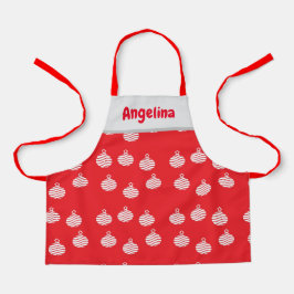 Delantal Ornamento de líneas curvadas blancas en rojo