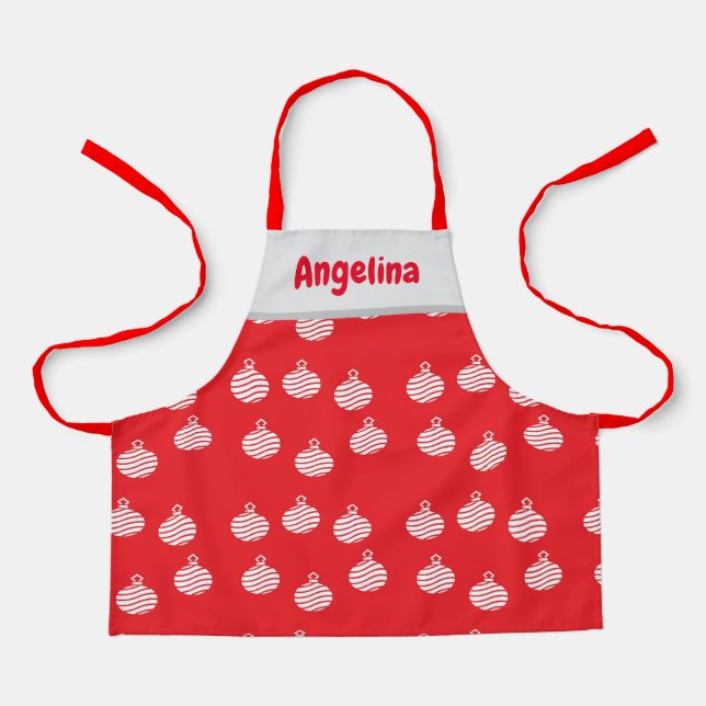 Delantal Ornamento de líneas curvadas blancas en rojo (Anverso)