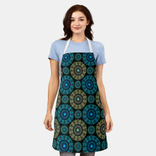 Delantal Ornamento fractal azul verde
