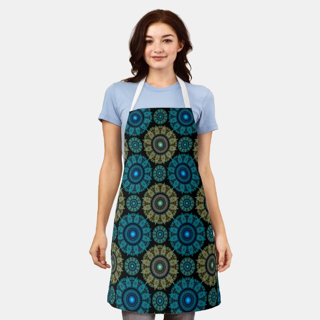 Delantal Ornamento fractal azul verde (Gastado)
