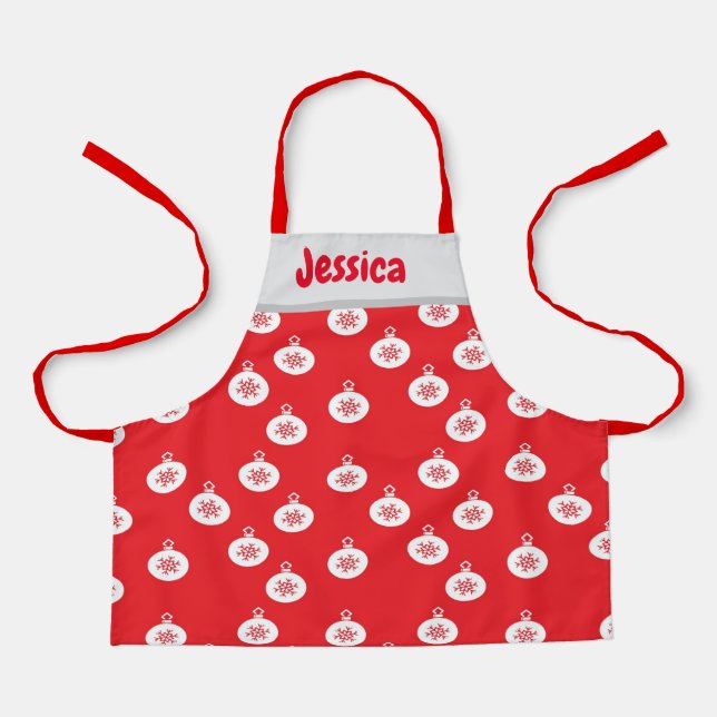 Delantal Ornamentos de copo de nieve en rojo (Anverso)