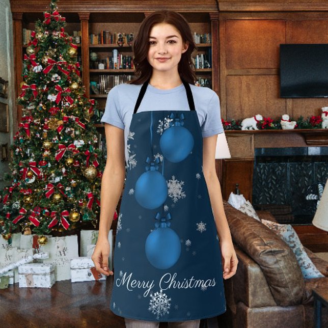Delantal Ornamentos de Navidad Azul Apron (Blue Christmas Ornaments Apron)