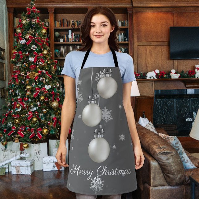 Delantal Ornamentos de Navidad Plateado Apron (Silver Christmas Ornaments Apron)