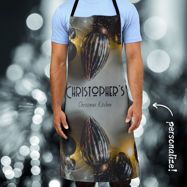 Delantal Ornamentos de Navidad Retro Gris Negro (Subido por el creador)