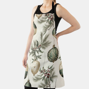 Delantal Ornamentos de Navidad Sage Green y Gold