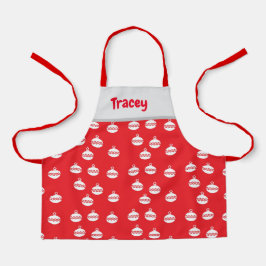 Delantal Ornamentos de rayas de chevron blancas en rojo