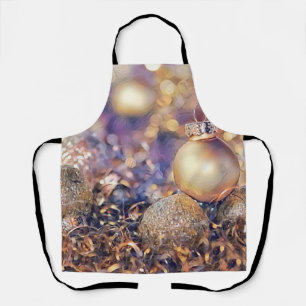 Delantal Ornamentos dorados púrpura de Navidad acuarela