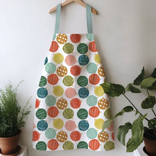 Delantal Ornamentos navideños acuarelas Apron (Watercolor Christmas bauble ornaments apron)