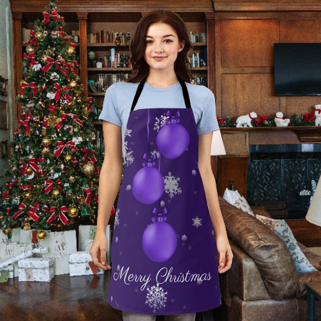 Delantal Ornamentos Purple Christmas Apron (Purple Christmas Ornaments Apron)