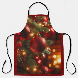 Delantal Ornamentos Purpurinas rojos y verdes navidades