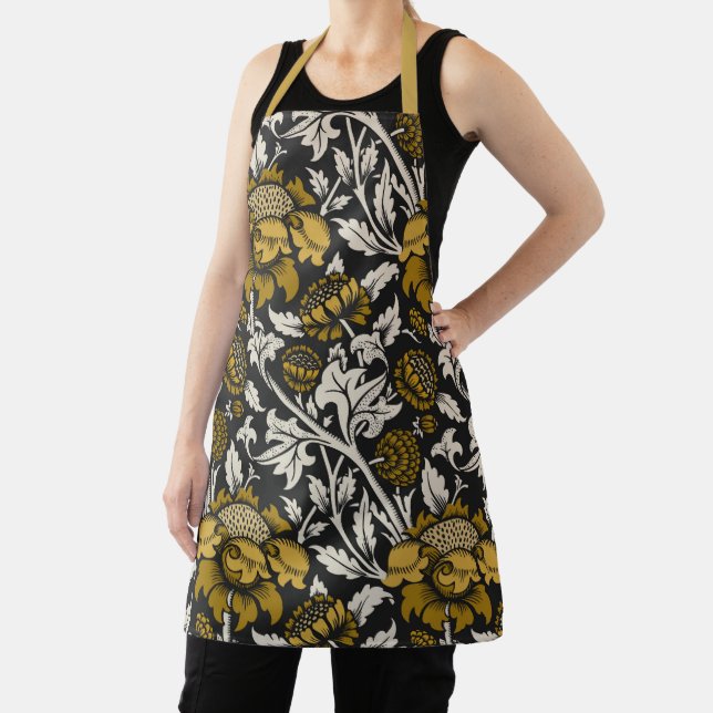Delantal Ornate floral pattern with large gold flowers  (in situ)