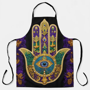 Delantal Oro de Mardi Gras Verde Púrpura Hamsas Arte