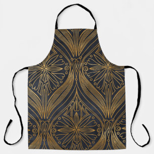 Delantal Oro elegante en el patrón de damasco negro