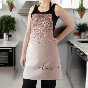 Delantal Oro Rosa - Monograma de Nombre con Brillo Rosa Rub