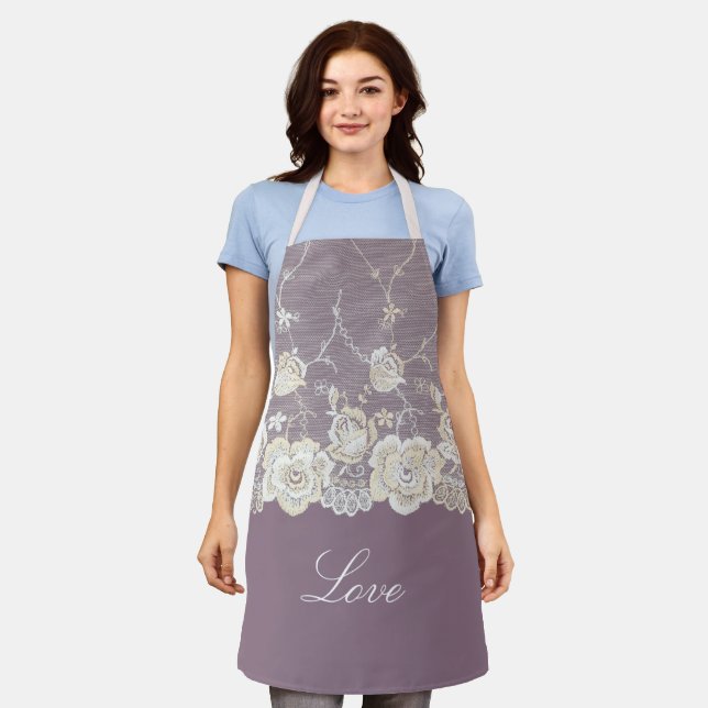 Delantal Orquídea Románica Morada Floral Amor (Gastado)