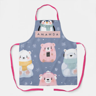 Delantal Oso de invierno y patrón de pingüino personalizado