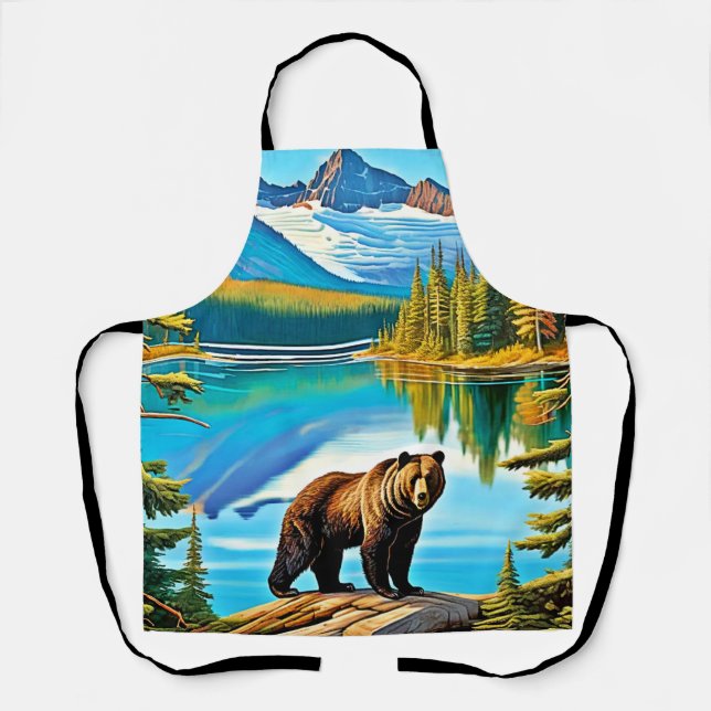 Delantal Oso de montaña: Arte de reflexión sobre el lago (Anverso)