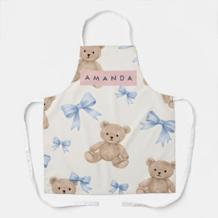 Delantal Oso de peluche personalizado y patrón de lazo azul