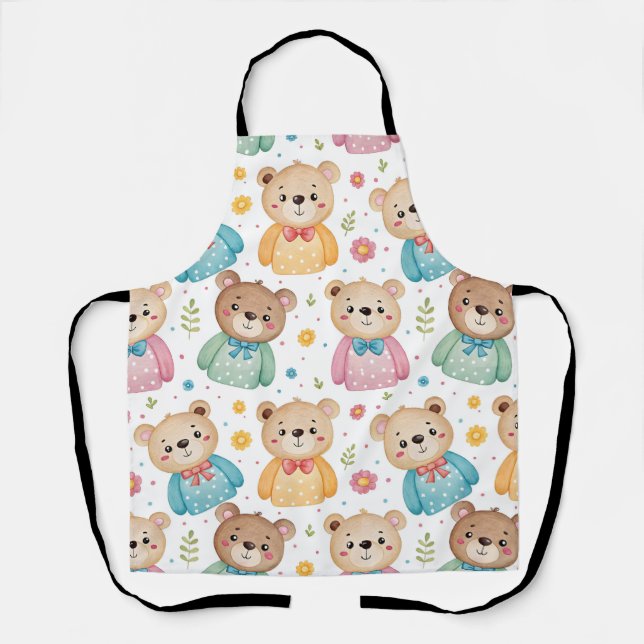 Delantal Oso de peluche y flores (Anverso)