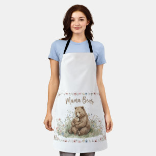 Delantal Oso Mamá Dulce y Oso Bebé Acuarela Floral