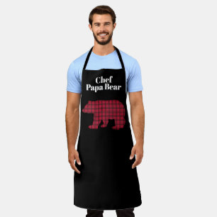 Delantal Oso Papá Chef Cuadro de Búfalo Rojo y Negro