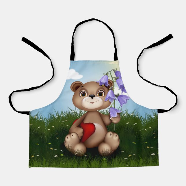 Delantal Oso sosteniendo ramo de flores-30926 (Anverso)